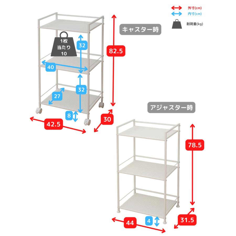 山善（YAMAZEN） キャスター付き スチールラック 3段 幅42.5 奥行30 高