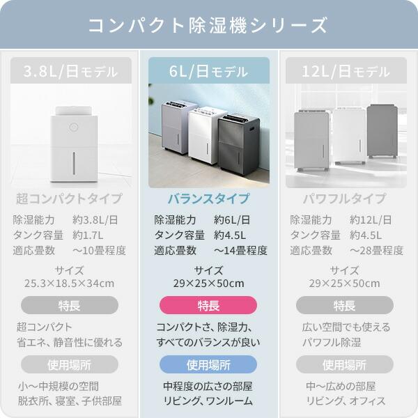 山善（YAMAZEN） 除湿機 衣類乾燥除湿機 コンプレッサー式 6L/日 除湿