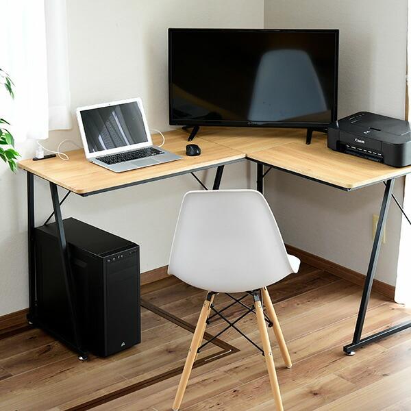 山善（YAMAZEN） L字 コーナー パソコンデスク コンセント付き 幅110