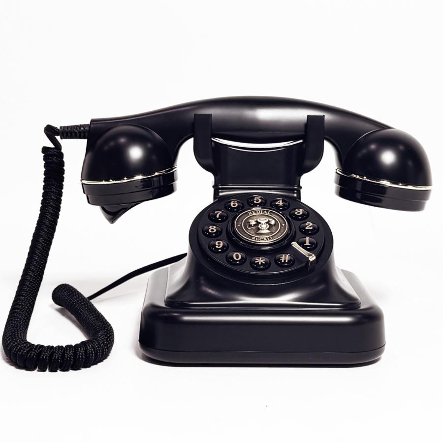 電源不要 固定電話機【アンティーク黒電話】 プッシュホン 黒電話