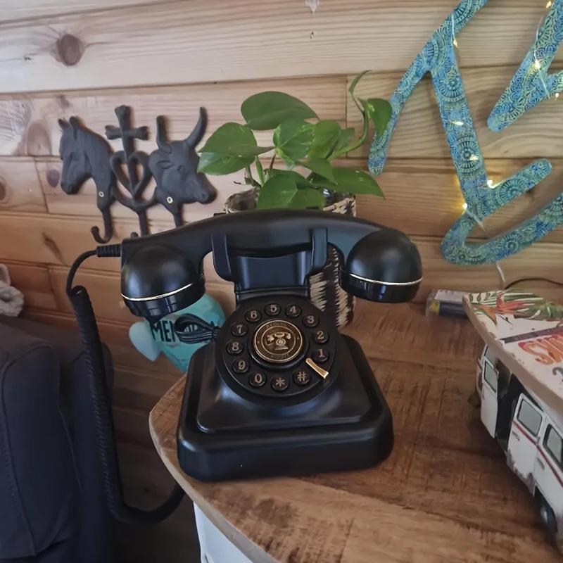 電源不要 固定電話機【アンティーク黒電話】 プッシュホン 黒電話