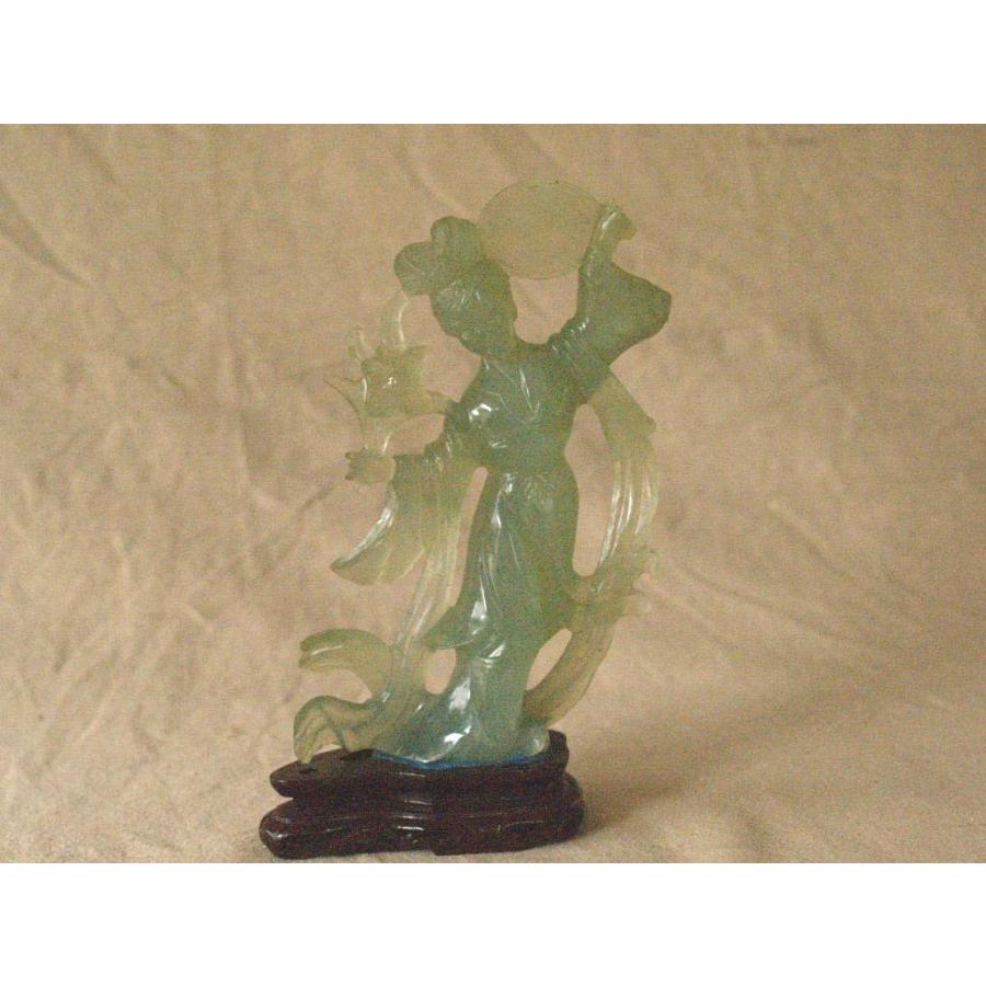 緑玉石製 美しい天女18cm蒼玉彫刻 ネフライト 翡翠 中国古美術 美女