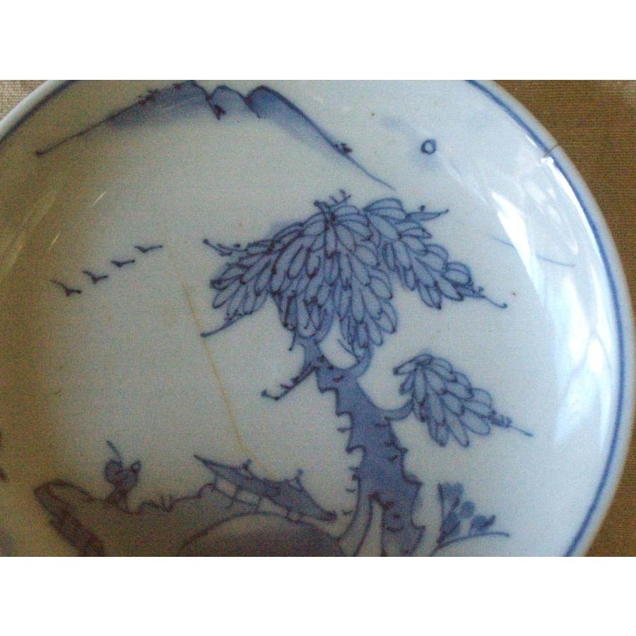 江戸時代 染付山水図 有田焼中皿16cm2枚 角福銘 古伊万里 吉祥 招福