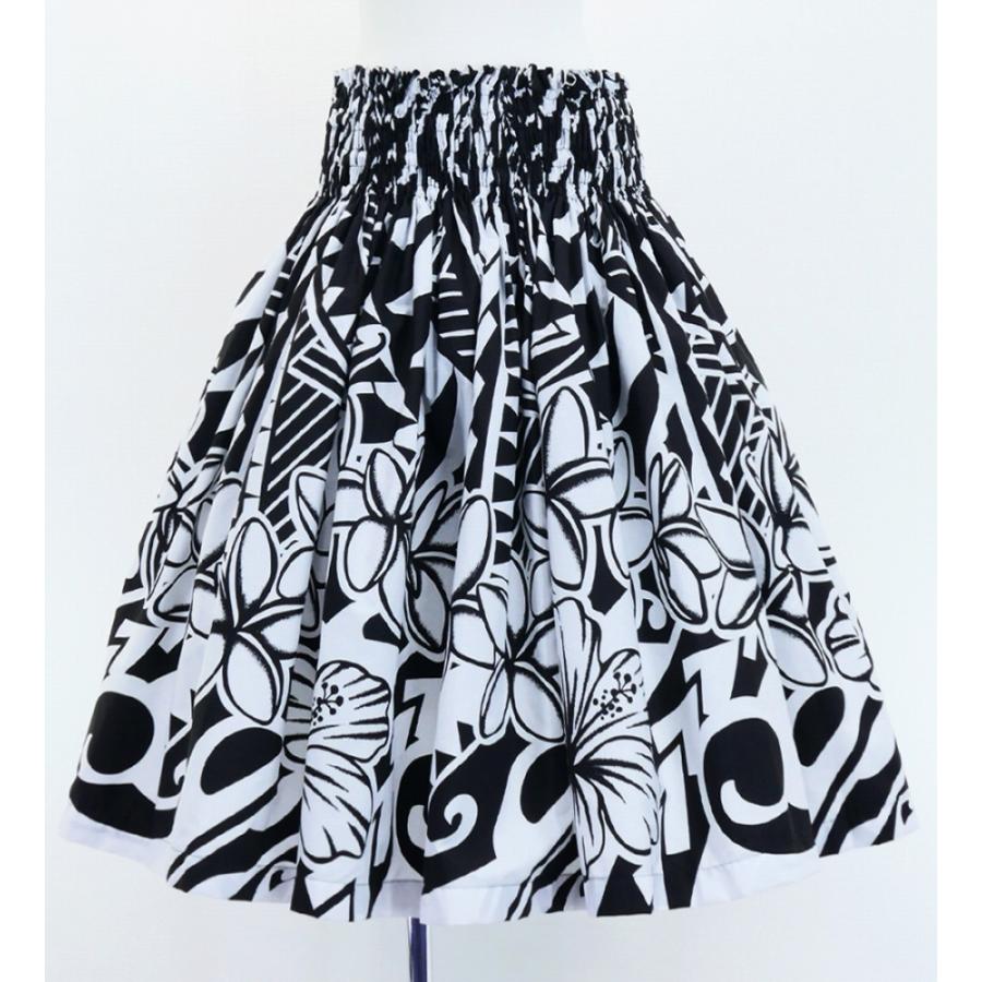 フラダンス パウスカート シングル78cm丈 ホワイト×ブラック 3000