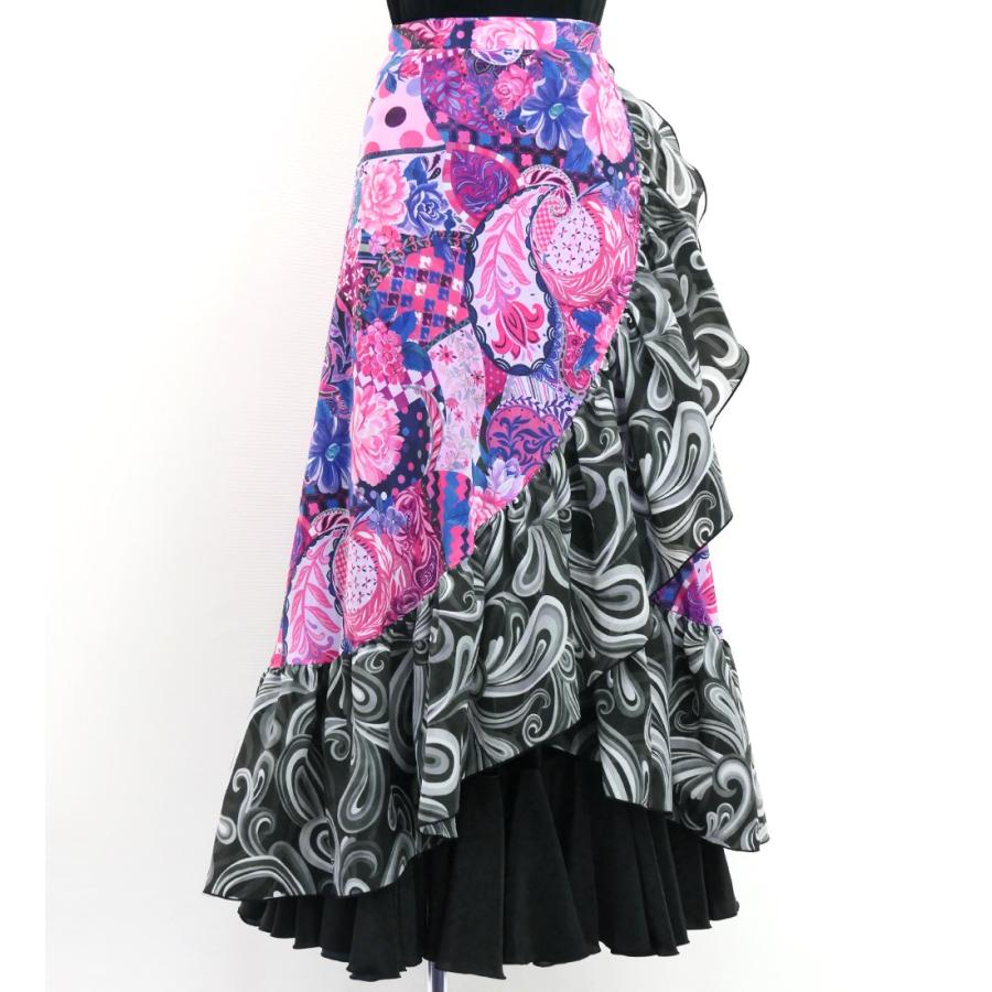 フラメンコ 巻きスカート パッチワーク柄×ペイズリー ネイビー×ピンク