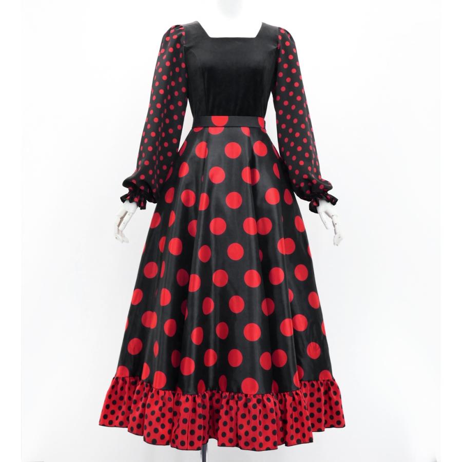 フラメンコ 水玉 セットアップ ブラック×レッド S-Lサイズ FBS-2