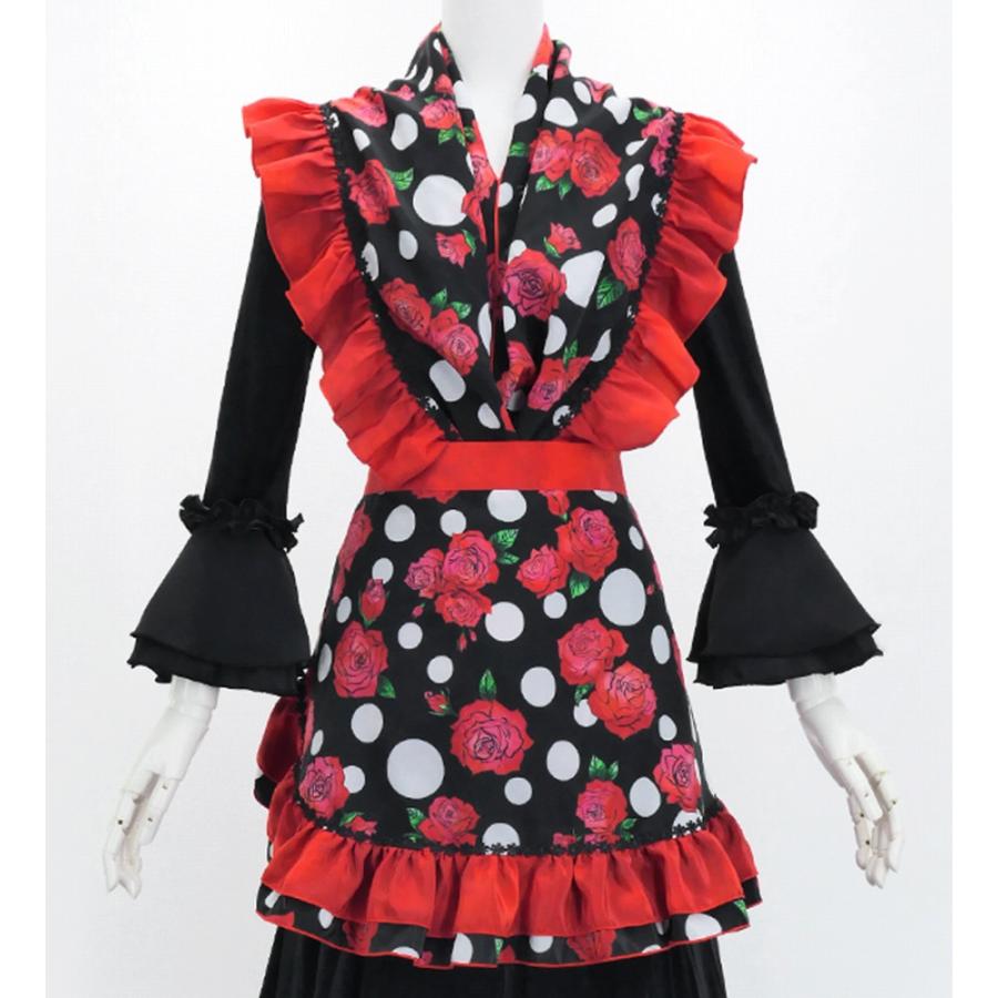 フラメンコ ピキージョ・エプロンセット ローズ×水玉 ブラック×レッド