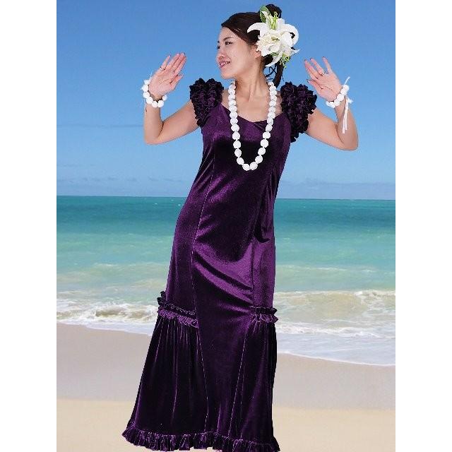 フラダンス ムームー ドレス ベルベット パープル LLサイズ 1078pLL