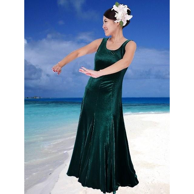 フラダンス ベルベット無地 ワンピースドレス グリーン 1912a : emika