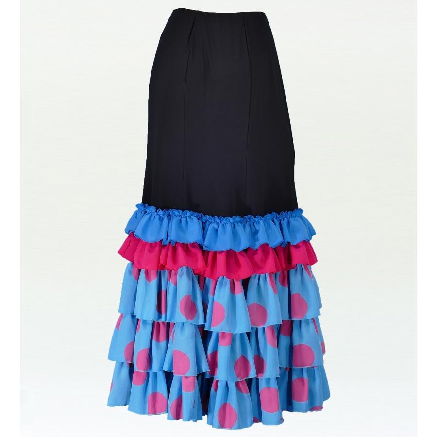 フラメンコ 水玉 フリル セミマーメイド ファルダ スカート ブルー