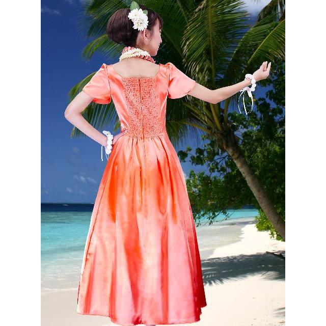 フラダンス ムームー チューリップ袖 ロング丈ドレス ライトオレンジ