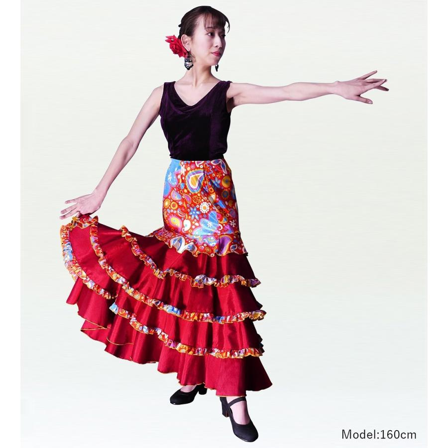 フラメンコ ベルベット マーメード ファルダ スカート レッド