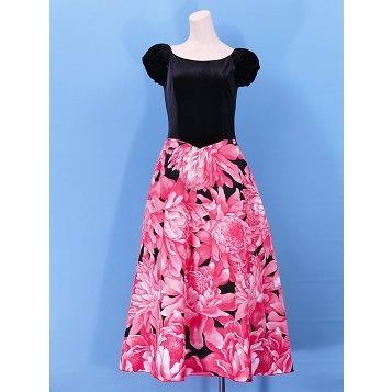 フラダンス ベロア×ハワイアンファブリックドレス レッド LLサイズ