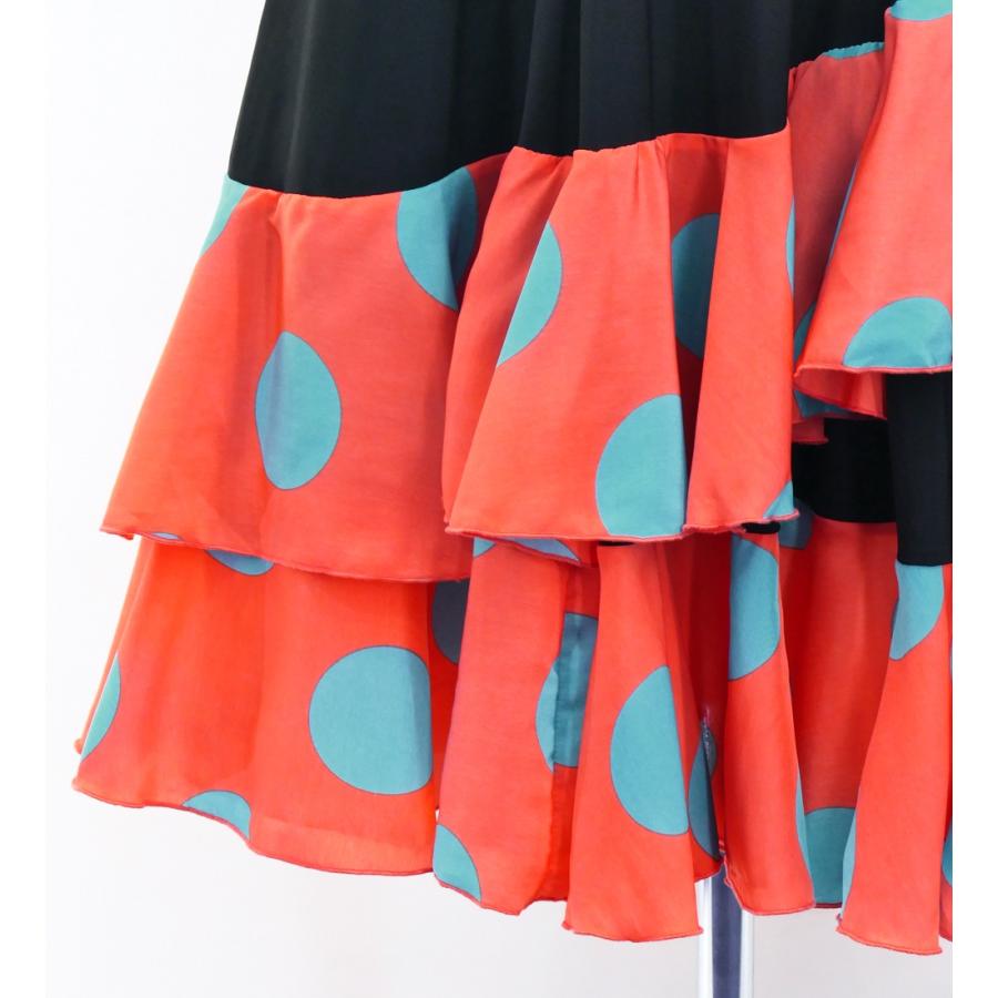 フラメンコ 水玉 斜めフリル ファルダスカート ピンク Mサイズ 3047pi