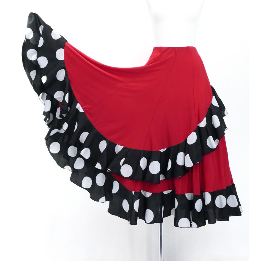 フラメンコ 水玉 斜めフリル ファルダスカート レッド Mサイズ 3047rd
