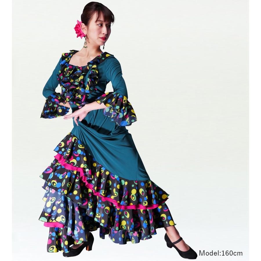 フラメンコ 水玉 フリル ファルダ スカート ブルー×ブラック