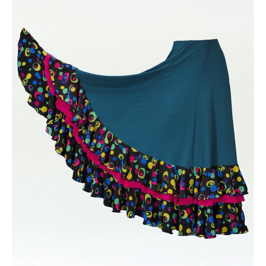 フラメンコ 水玉 フリル ファルダ スカート ブルー×ブラック