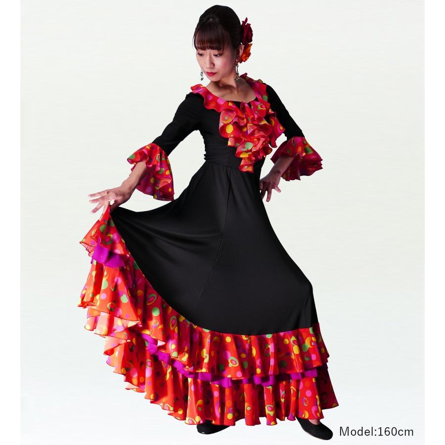 IBERIA.S.A フラメンコ HERMOSA⭐️フリル付き茶色水玉 花柄フレア