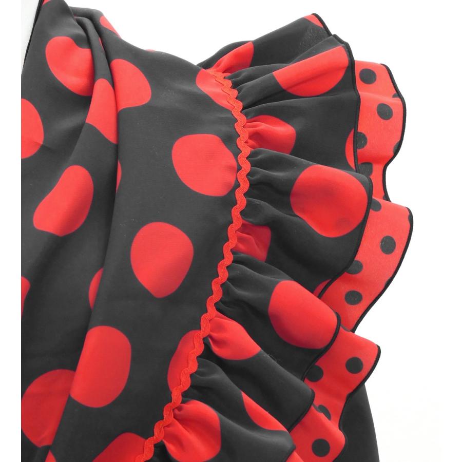 フラメンコ ピキージョ＆スカートセット 水玉 ブラック×レッド S-L