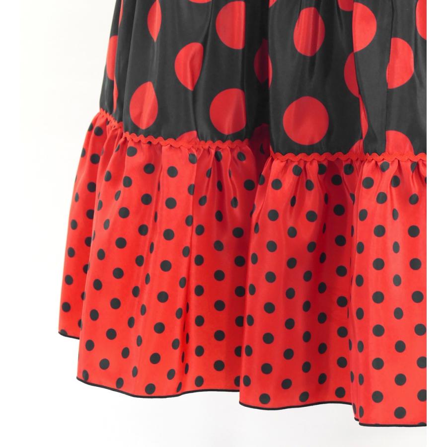 フラメンコ ピキージョ＆スカートセット 水玉 ブラック×レッド S-L
