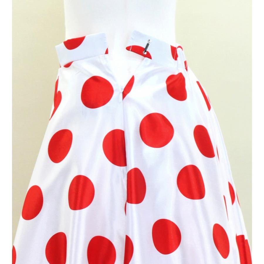 フラメンコ フリル ロングサーキュラースカート 水玉 ホワイト×レッド