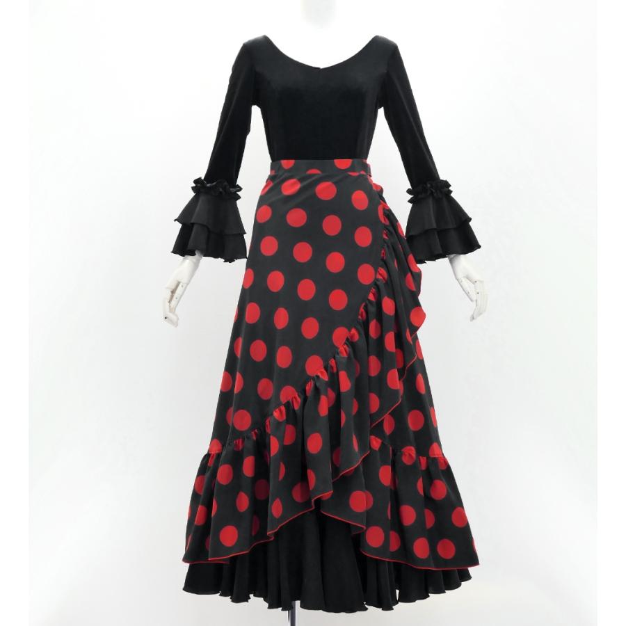 フラメンコ 巻きスカート 水玉 ブラック×レッド Fサイズ FMS-1 : emika