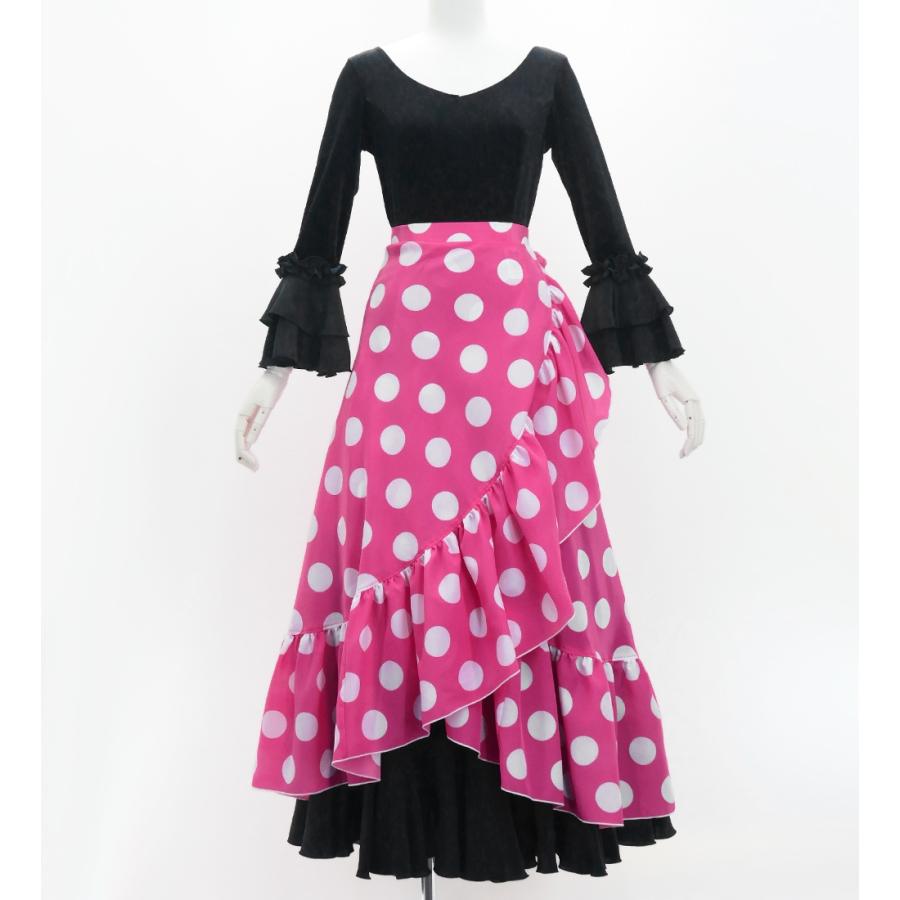 フラメンコ 巻きスカート 水玉 チェリーピンク×ホワイト Fサイズ FMS-2