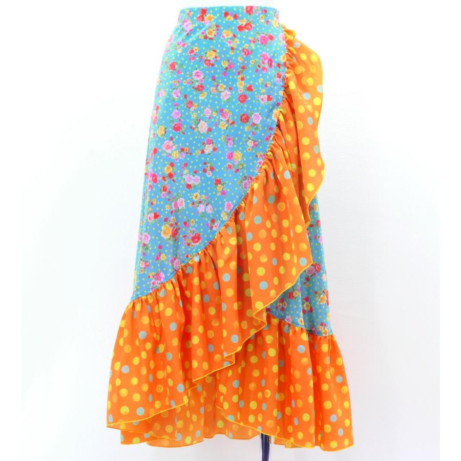 フラメンコ 巻きスカート ローズ×水玉 ライトブルー×オレンジ FMS-15