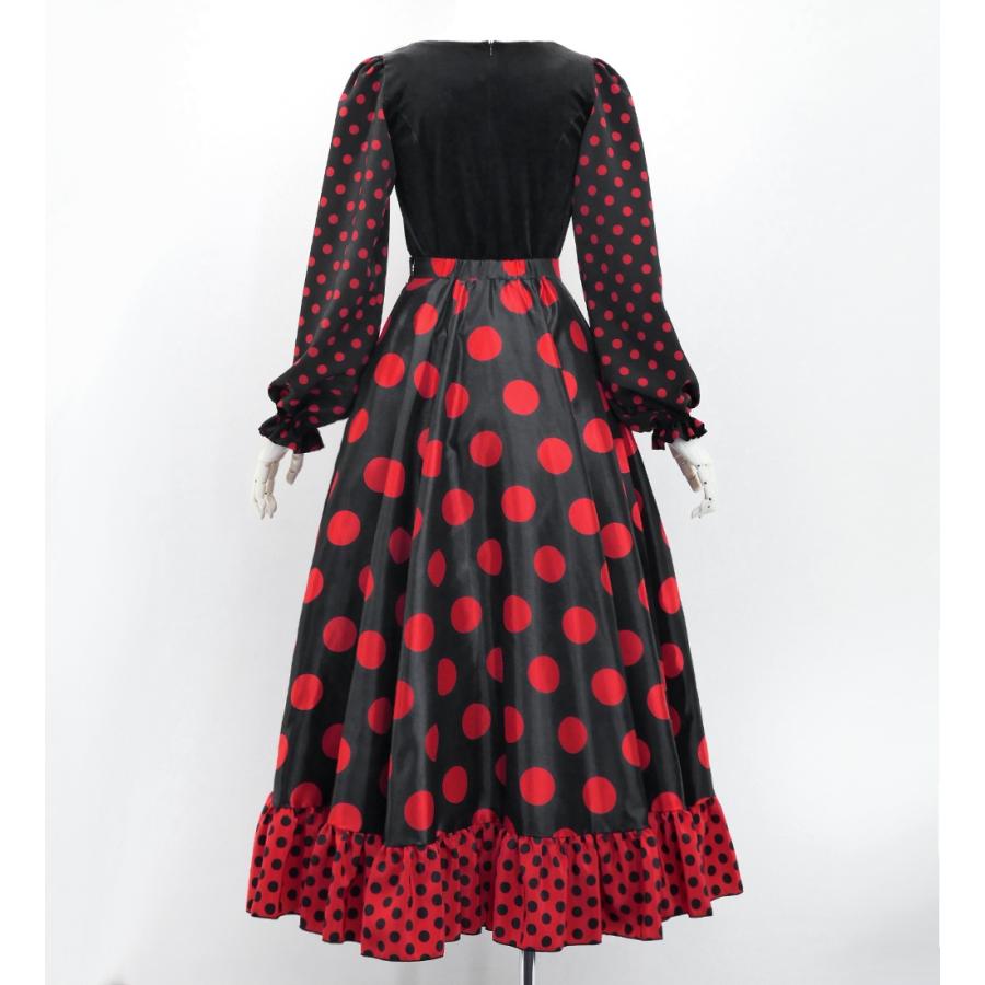 フラメンコ 水玉 セットアップ ブラック×レッド S-Lサイズ FBS-2