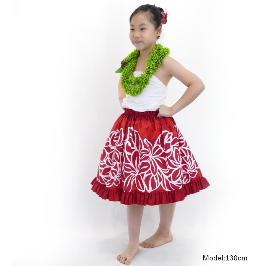 フラダンス ケイキ フリルパウスカート キッズ140サイズ レッド p59