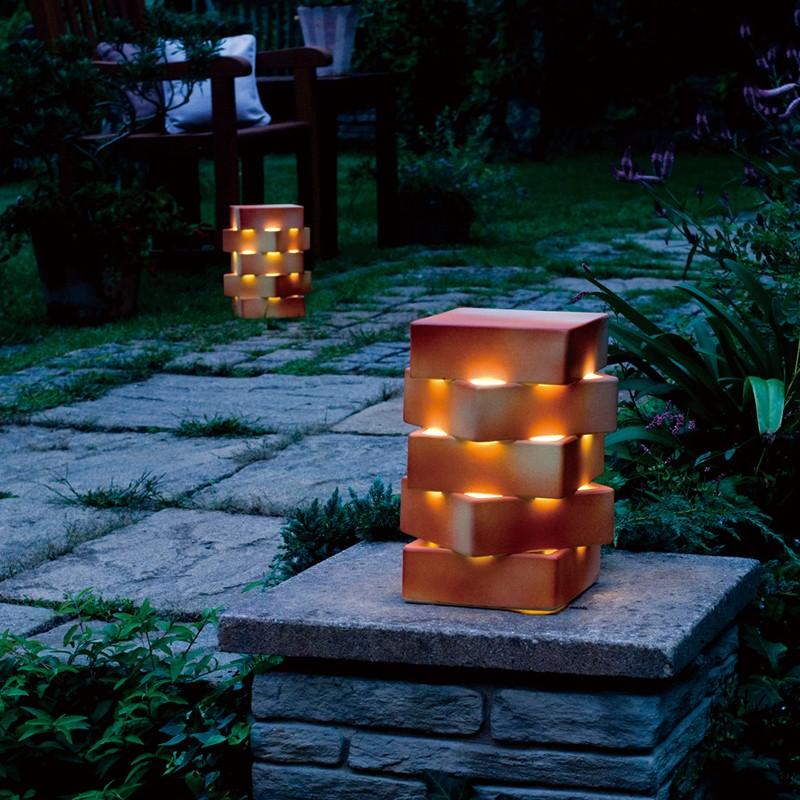 信楽のあかり 素焼 5型 ガーデンライト LED 庭 外灯 屋外 灯篭 火色