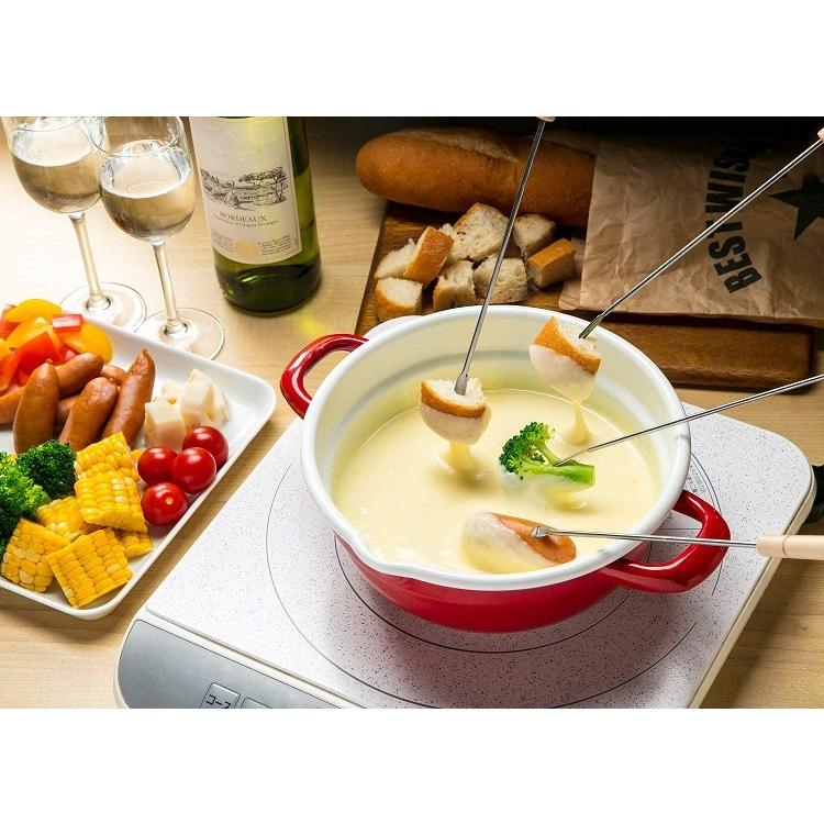 天ぷら鍋 フォンデュ鍋 ホーロー IH対応 20cm レッド HT-20RW チーズ