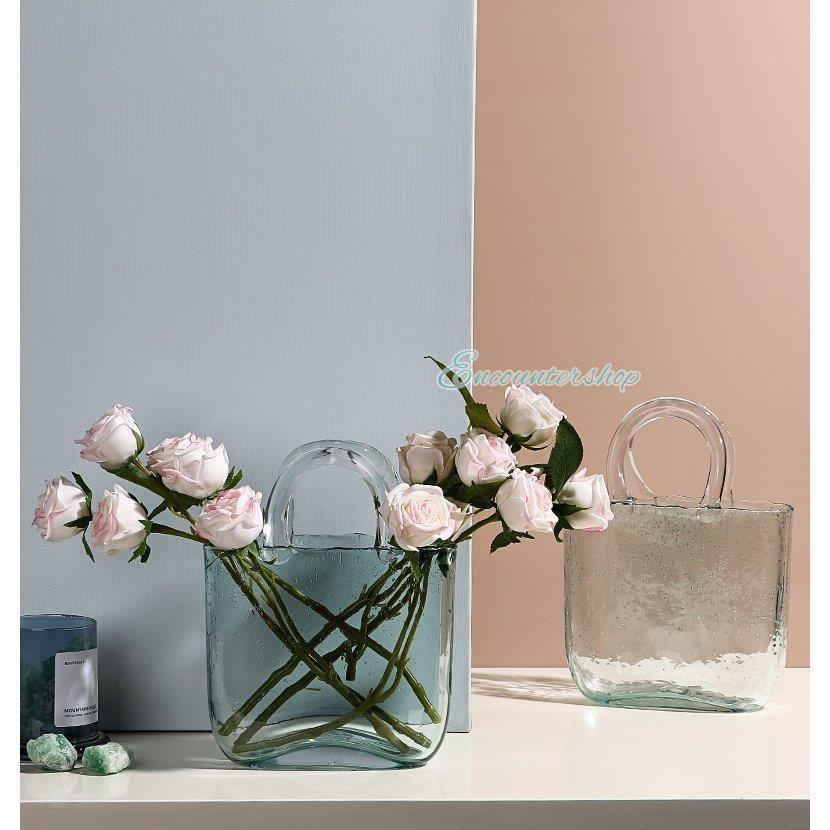 ガラス花瓶 花びん フラワーベース 花器 がびん 容器 手提げ トート