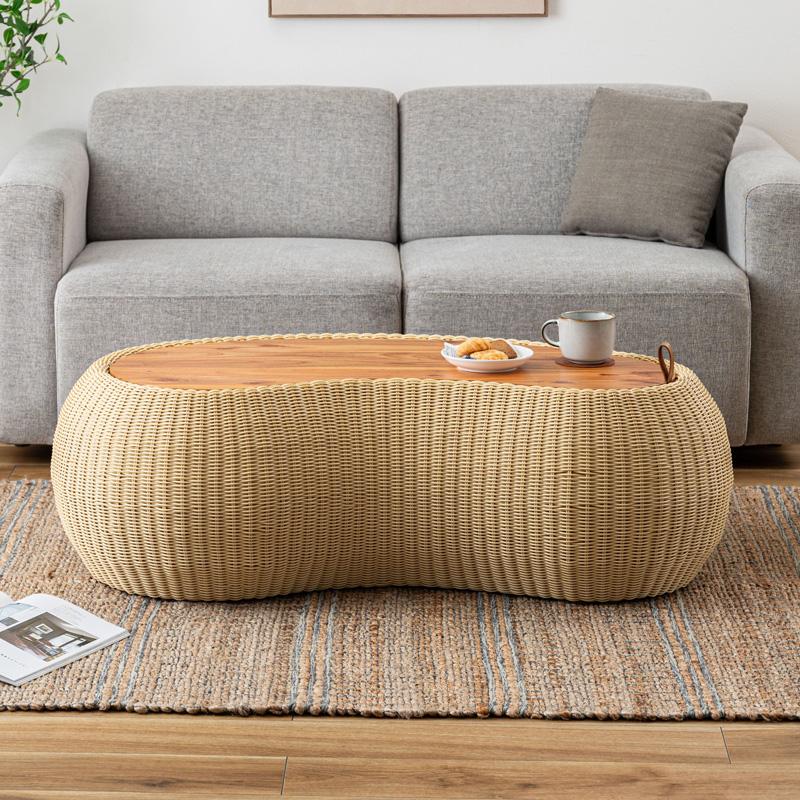 テーブル センターテーブル ローテーブル 収納付き ラタン調 天然木