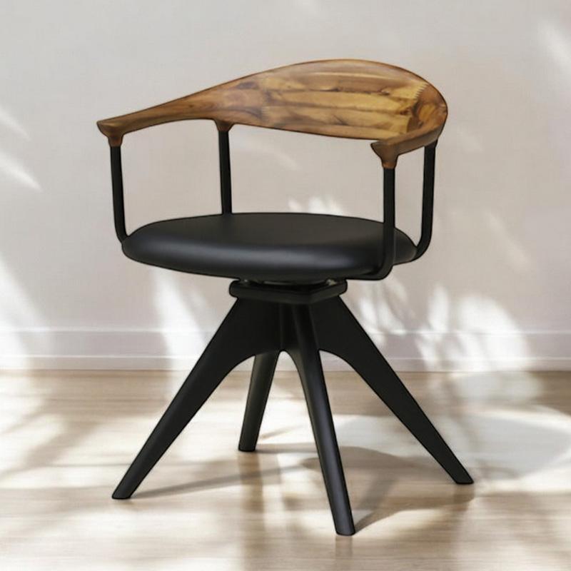 回転椅子 ダイニングチェア 木製 肘付き アカシア材 無垢材 合成皮革