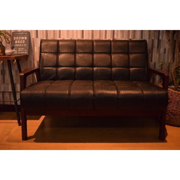 ソファー 2Pソファー クロコダイル柄 ブラック 2人掛け 2P おしゃれ