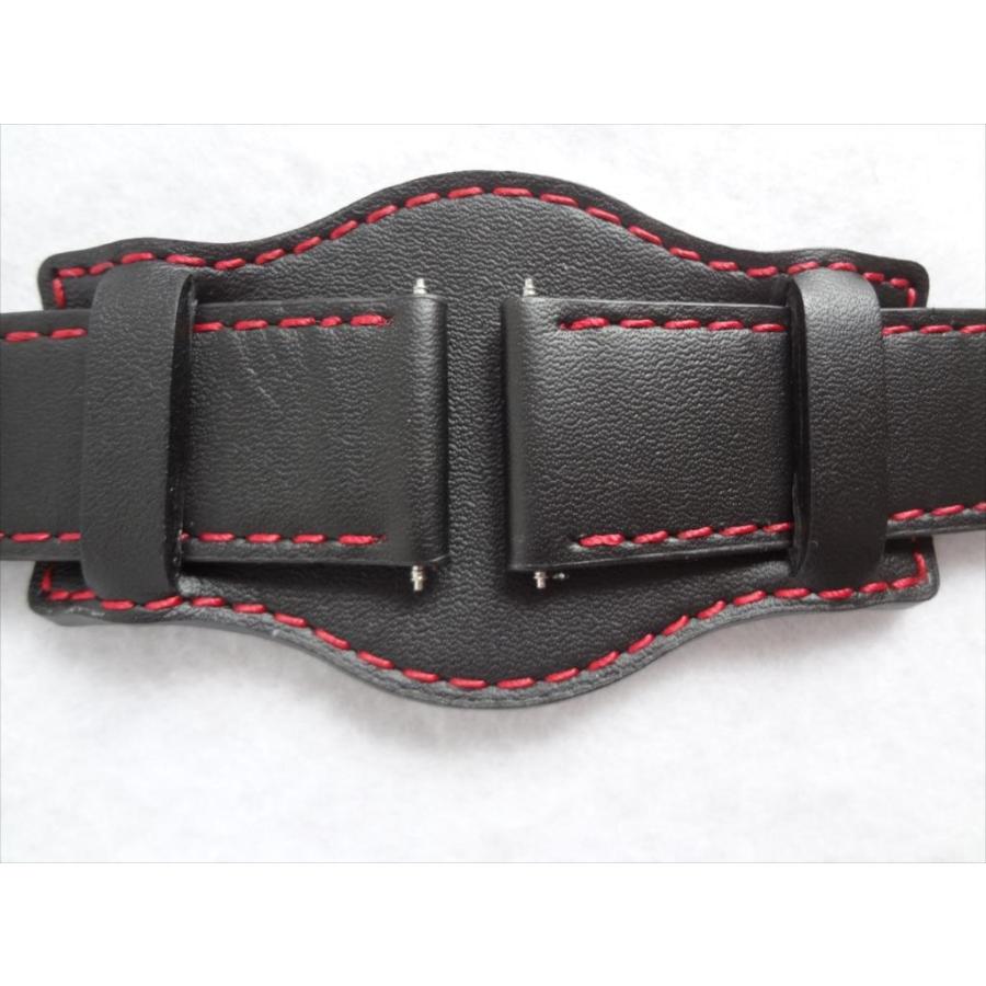 背当てNATOタイプ黒/赤レザーベルト22mm本革バンド台座タイプ : パーツ