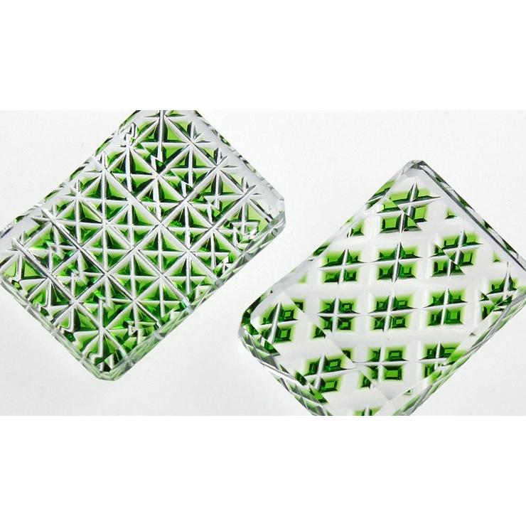 名入れ 江戸切子 箸置き・矢来と麻の葉2個セット - 瑞宝単光章受章