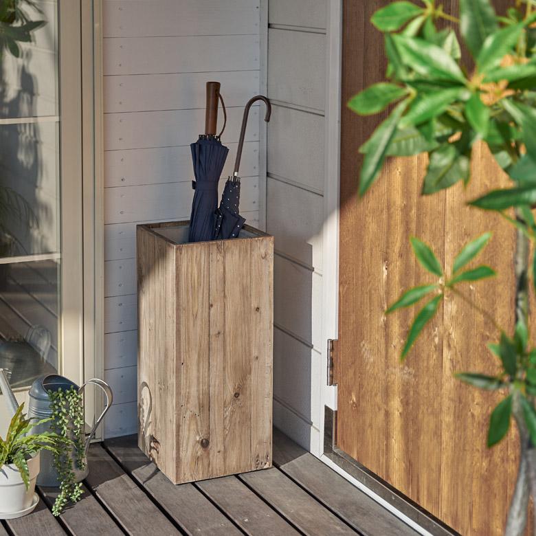 ELEMENTS 傘立て スリム角型 古木風仕上げ 木製 幅24.5cm Botanique