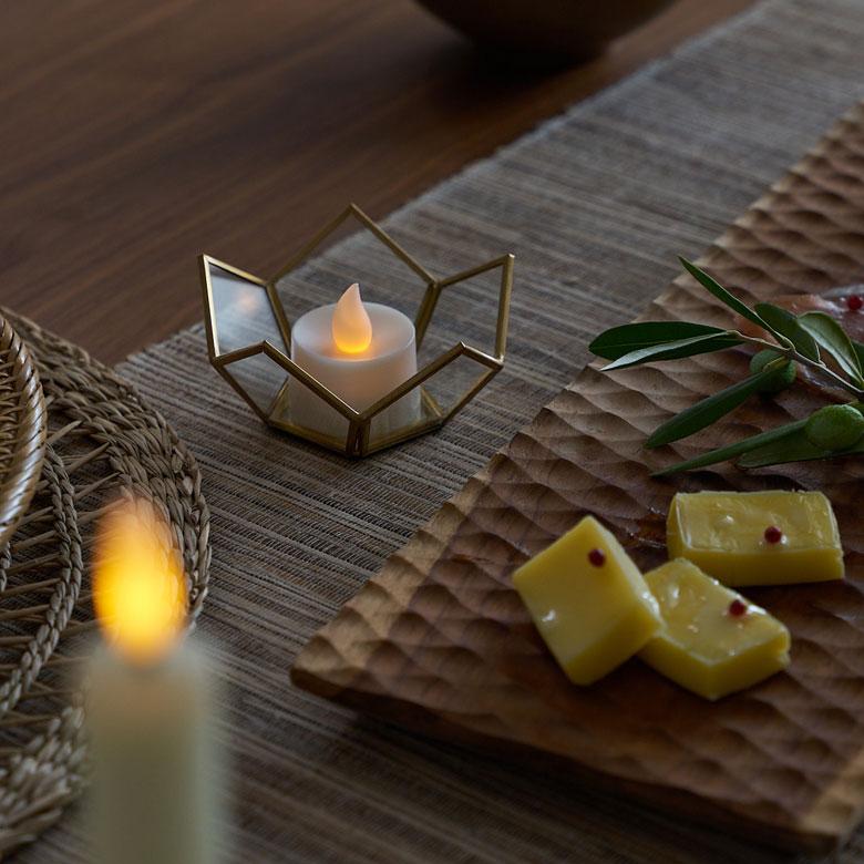 ELEMENTS キャンドル ホルダー 鏡 ガラス 真鍮 ゴールド 直径9cm