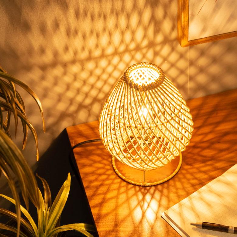 ELEMENTS テーブル ライト ラタン ランプ シェード 口金 E12 LED対応