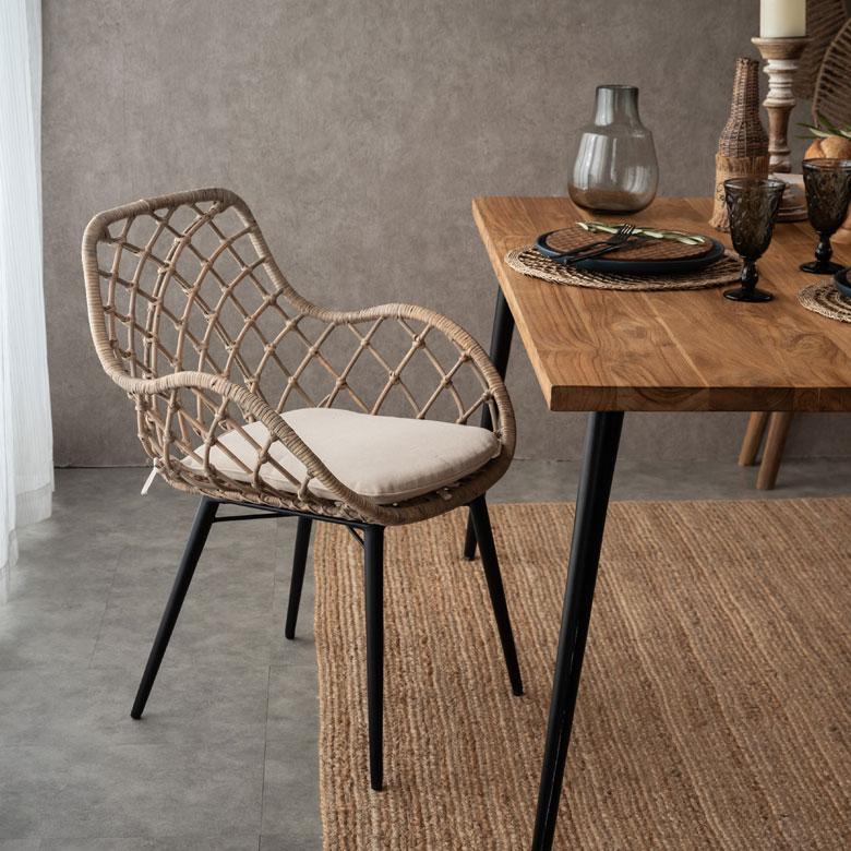 ELEMENTS アームチェア 肘付き イス ラタン 籐 シンプル アイアン 一人