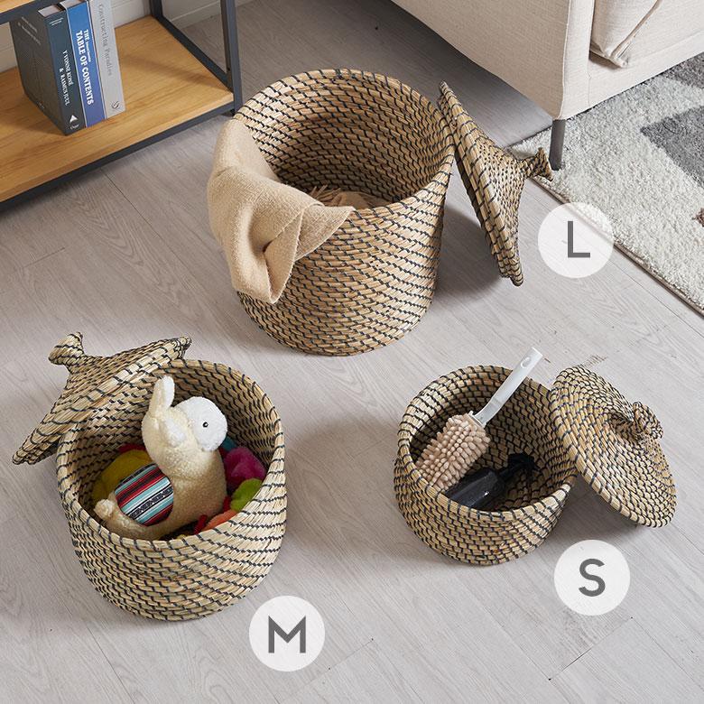 ELEMENTS バスケット ふた 付き かご ポット シーグラス 約W 29cm D