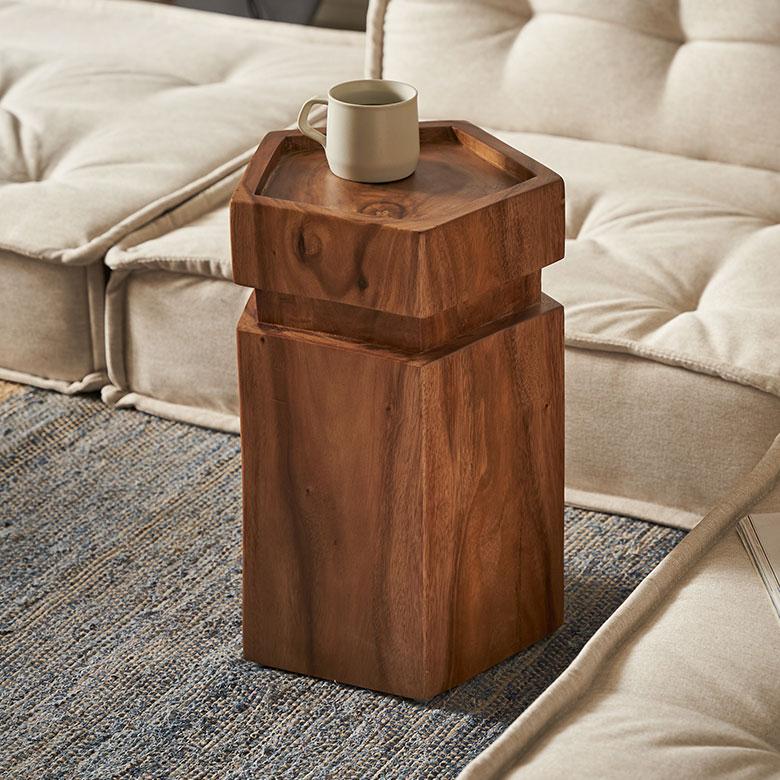 ELEMENTS スツール 木製 丸 六角 天然木 サイドテーブル おしゃれ