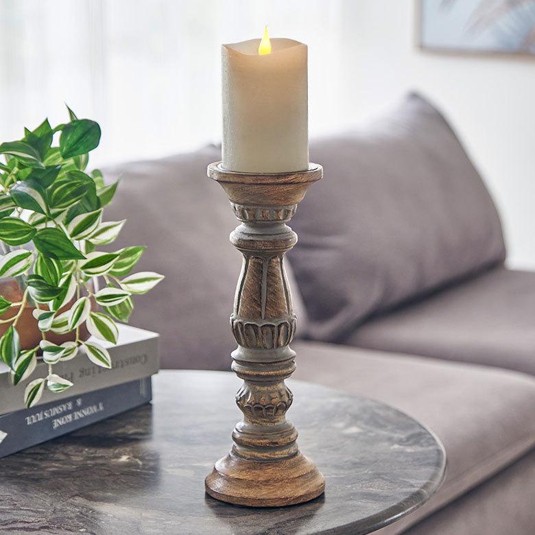 ELEMENTS キャンドルホルダー グレイウォッシュ 木製 ラウンド型 M