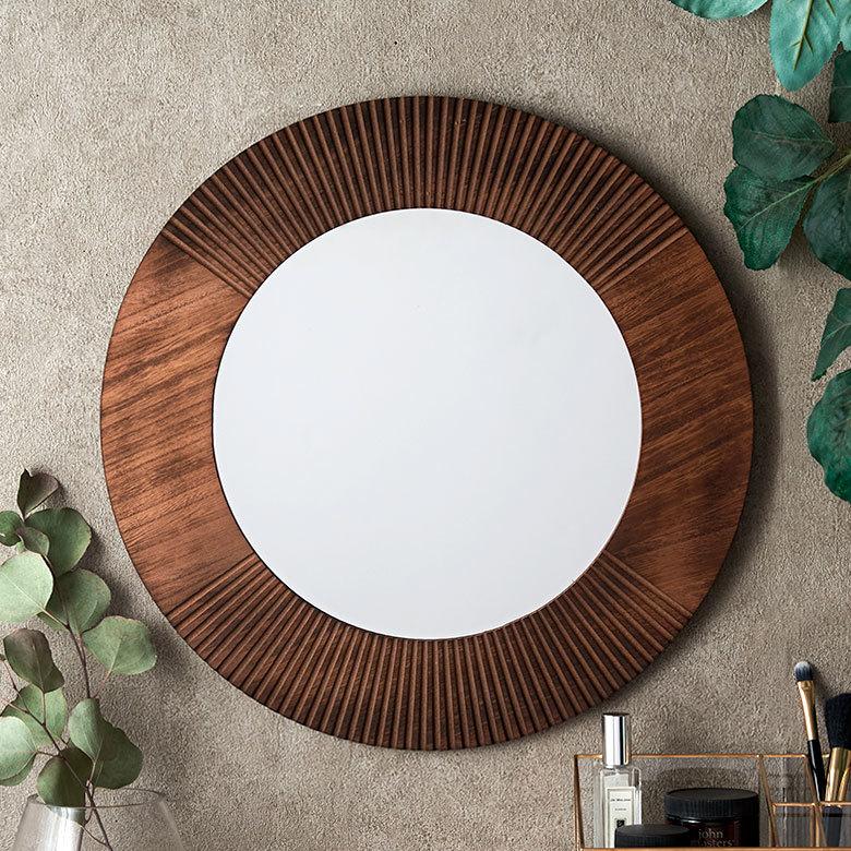 ELEMENTS 鏡 壁掛け ミラー 木製 円形 丸型 ウォール 姿見 立て掛け