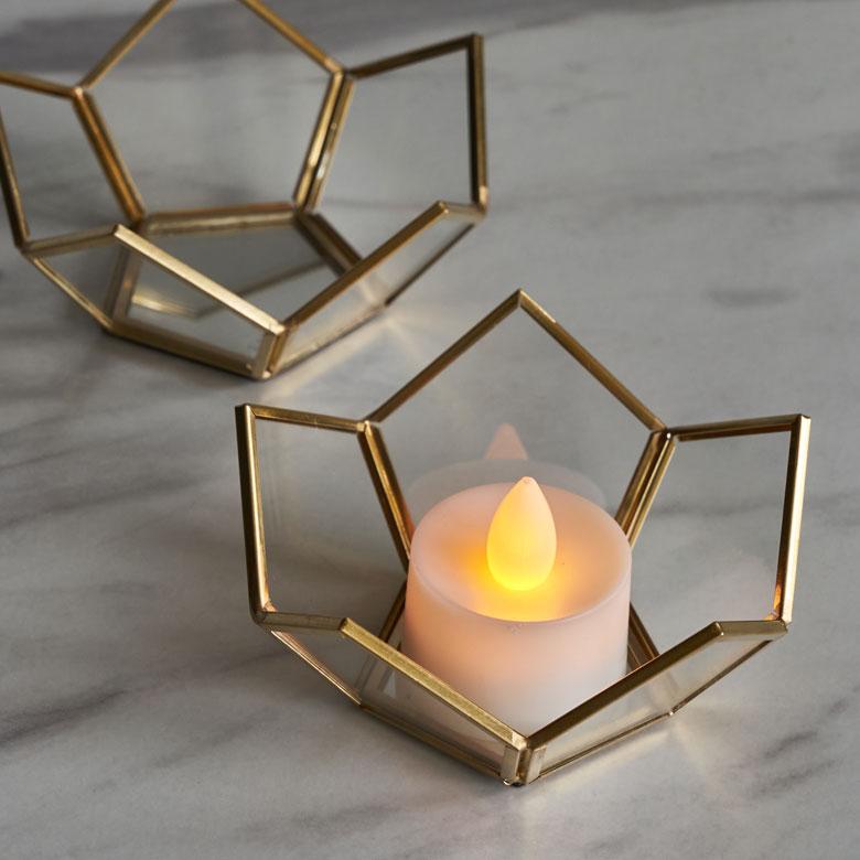 ELEMENTS キャンドル ホルダー 鏡 ガラス 真鍮 ゴールド 直径9cm