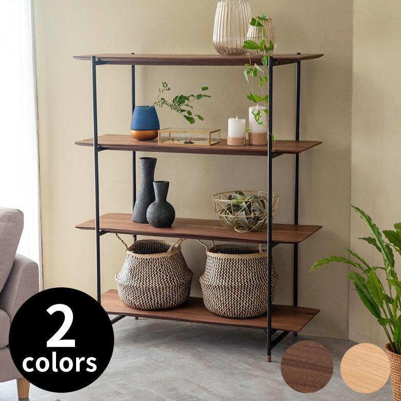 シェルフ 棚 4段 オープンシェルフ 天然木 スチール ナチュラル