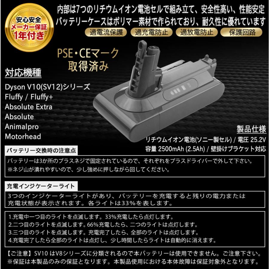 ダイソン 掃除機 バッテリー V10 互換 コードレス PSE認証済み 1年保証