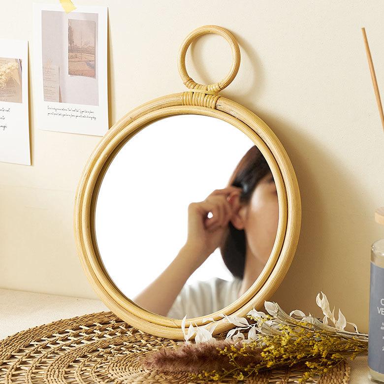 ELEMENTS ミラー 鏡 おしゃれ 壁掛け 立て掛け 卓上 ラタン かがみ 籐